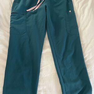 Teal FIGS Scrub Pants with Pink Drawstring
